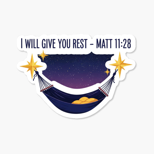 Matthew 11:28 Bible Verse Sticker - Dreamy Heavenly Rest Hammock