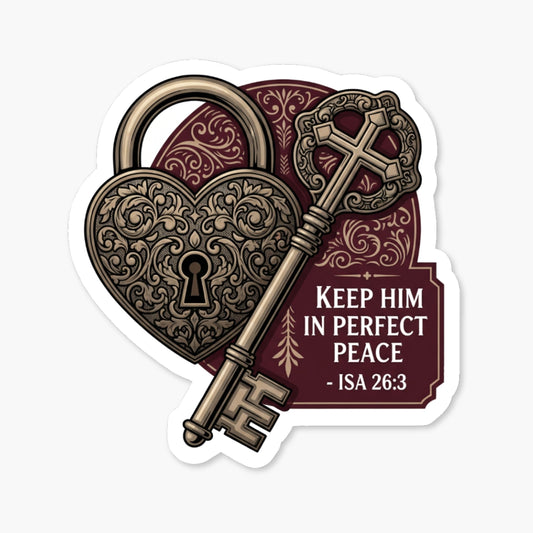 Isaiah 26:3 Christian Bible Verse Sticker - Vintage Heart Lock