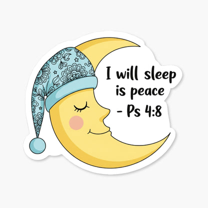 Psalm 4:8 Sticker - I Will Sleep In Peace Smiling Moon Bible Decal
