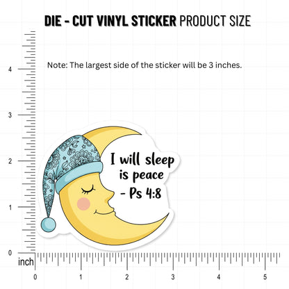Psalm 4:8 Sticker - I Will Sleep In Peace Smiling Moon Bible Decal