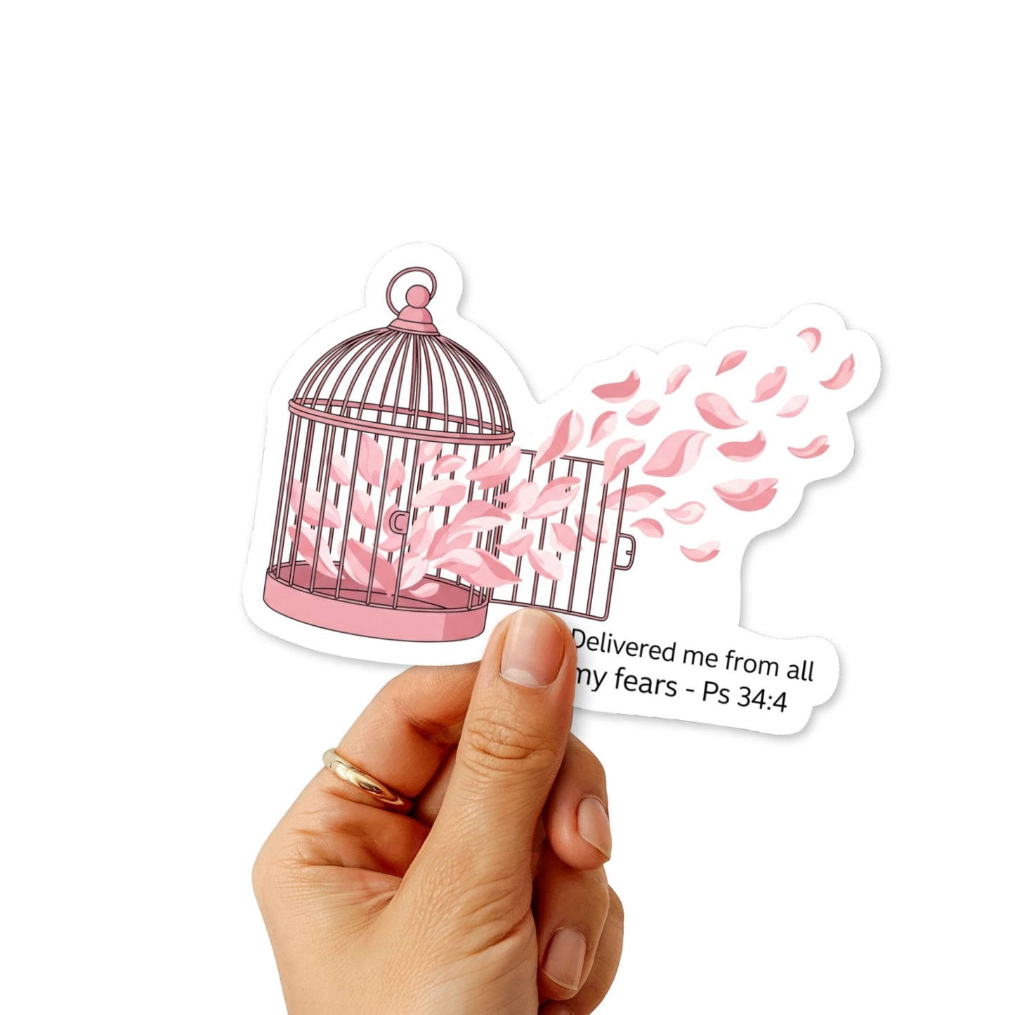 Psalm 34:4 Sticker - Delivered Me from All My Fears Floral Birdcage