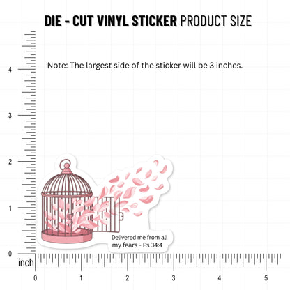 Psalm 34:4 Sticker - Delivered Me from All My Fears Floral Birdcage