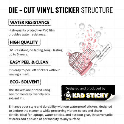 Psalm 34:4 Sticker - Delivered Me from All My Fears Floral Birdcage