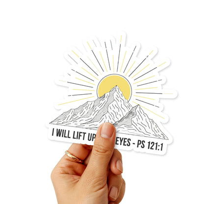 Psalm 121:1 Christian Bible Verse Mountain Sticker - Scandi Art