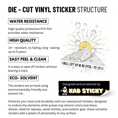 Psalm 121:1 Christian Bible Verse Mountain Sticker - Scandi Art