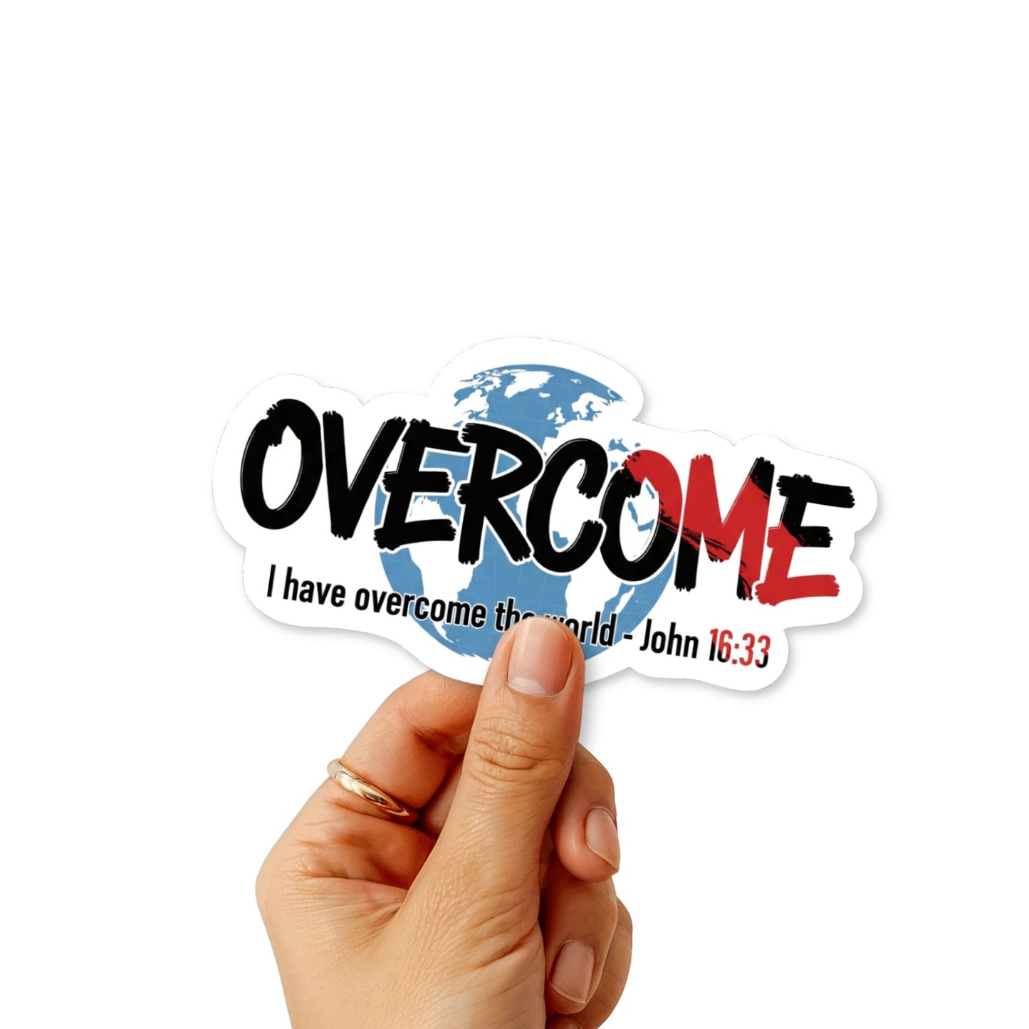 Overcome John 16:33 Christian Streetwear Sticker - Bible Verse