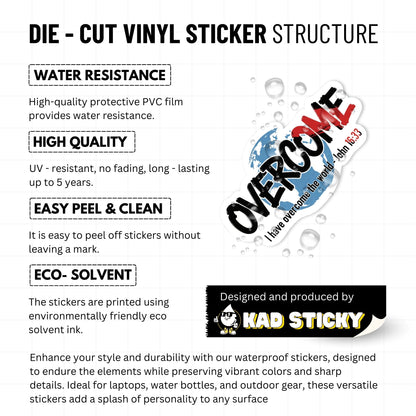 Overcome John 16:33 Christian Streetwear Sticker - Bible Verse