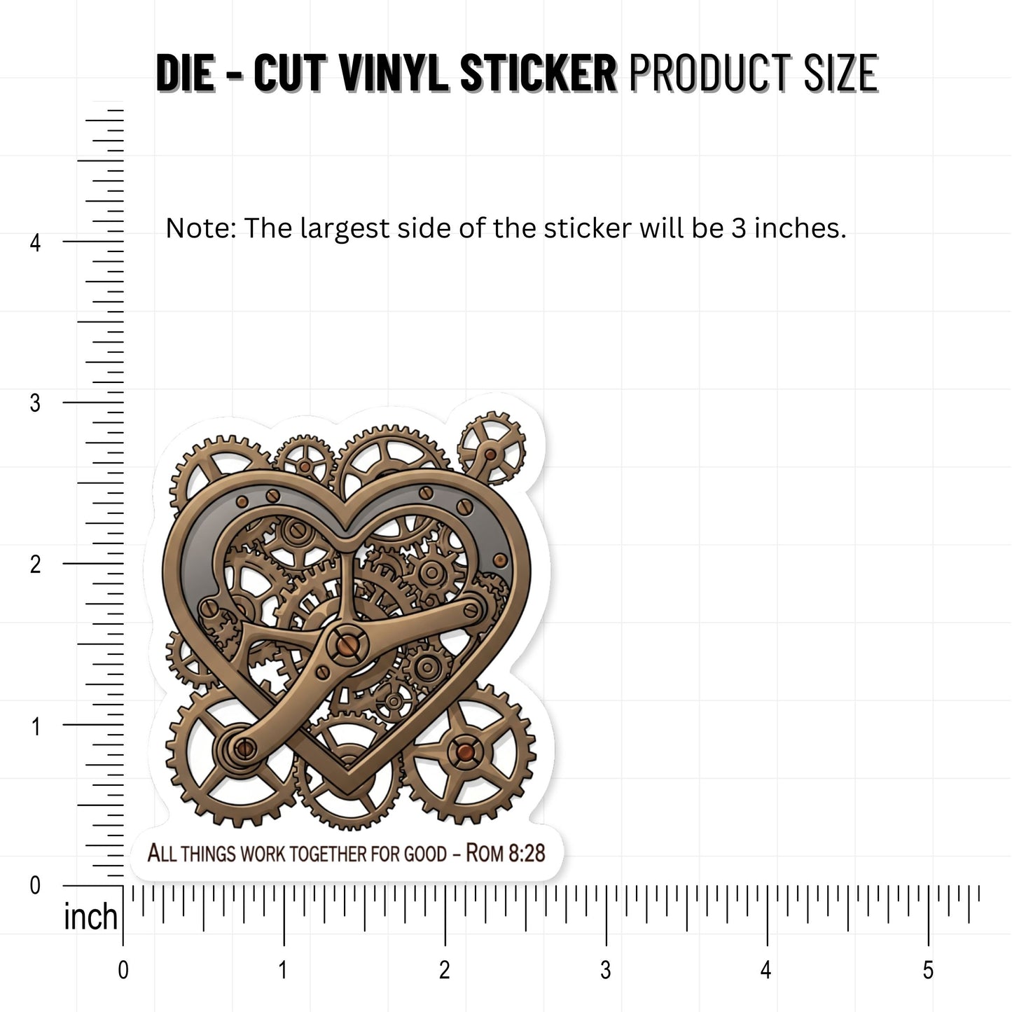 Romans 8 28 Sticker - Vintage Interlocking Heart Gears Faith Vinyl