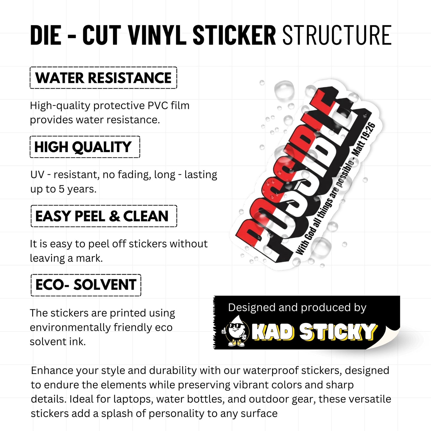 Christian Bible Verse Sticker Matthew 19:26 3D Typography Decal