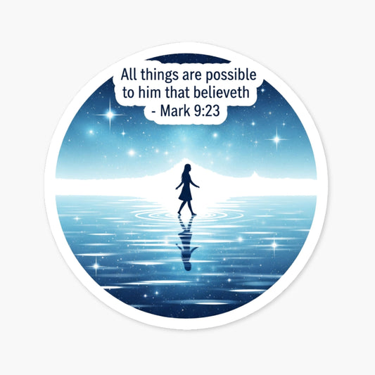 Mark 9:23 Bible Verse Sticker - Ethereal Walking on Water Art