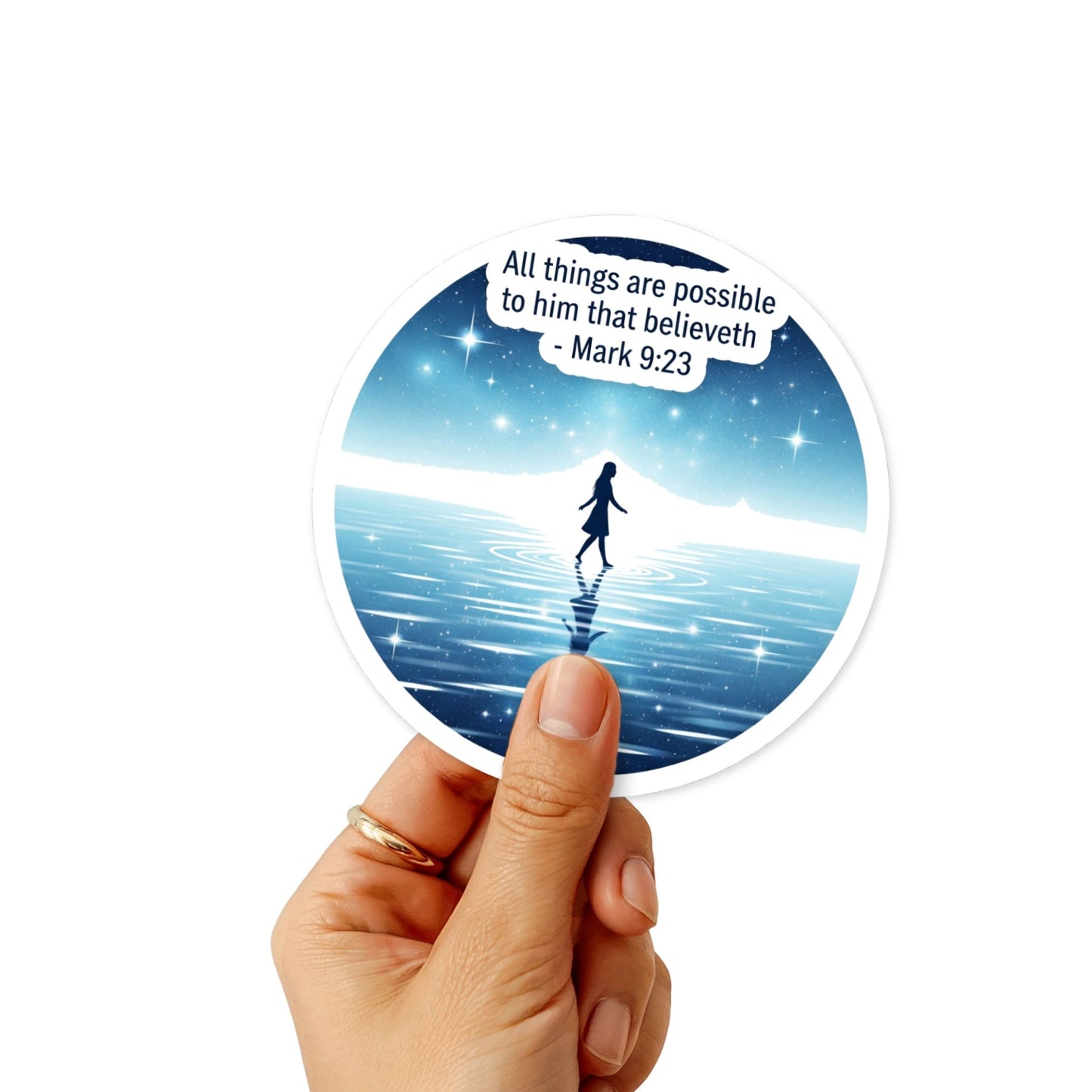 Mark 9:23 Bible Verse Sticker - Ethereal Walking on Water Art