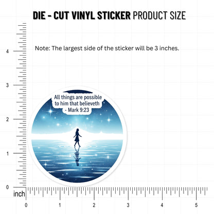 Mark 9:23 Bible Verse Sticker - Ethereal Walking on Water Art