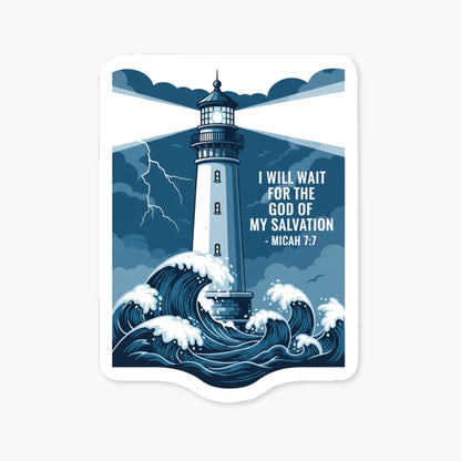 Micah 7:7 Bible Verse Sticker - Lighthouse Faith Quote Decal