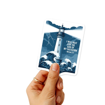 Micah 7:7 Bible Verse Sticker - Lighthouse Faith Quote Decal