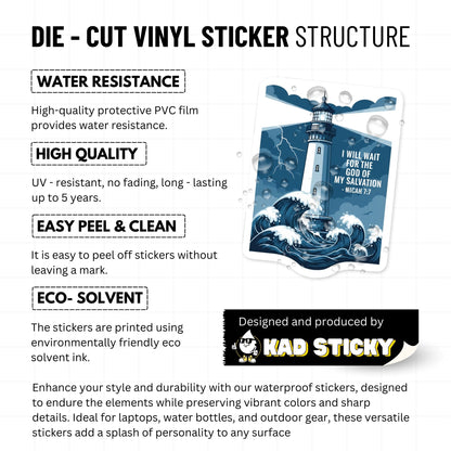 Micah 7:7 Bible Verse Sticker - Lighthouse Faith Quote Decal