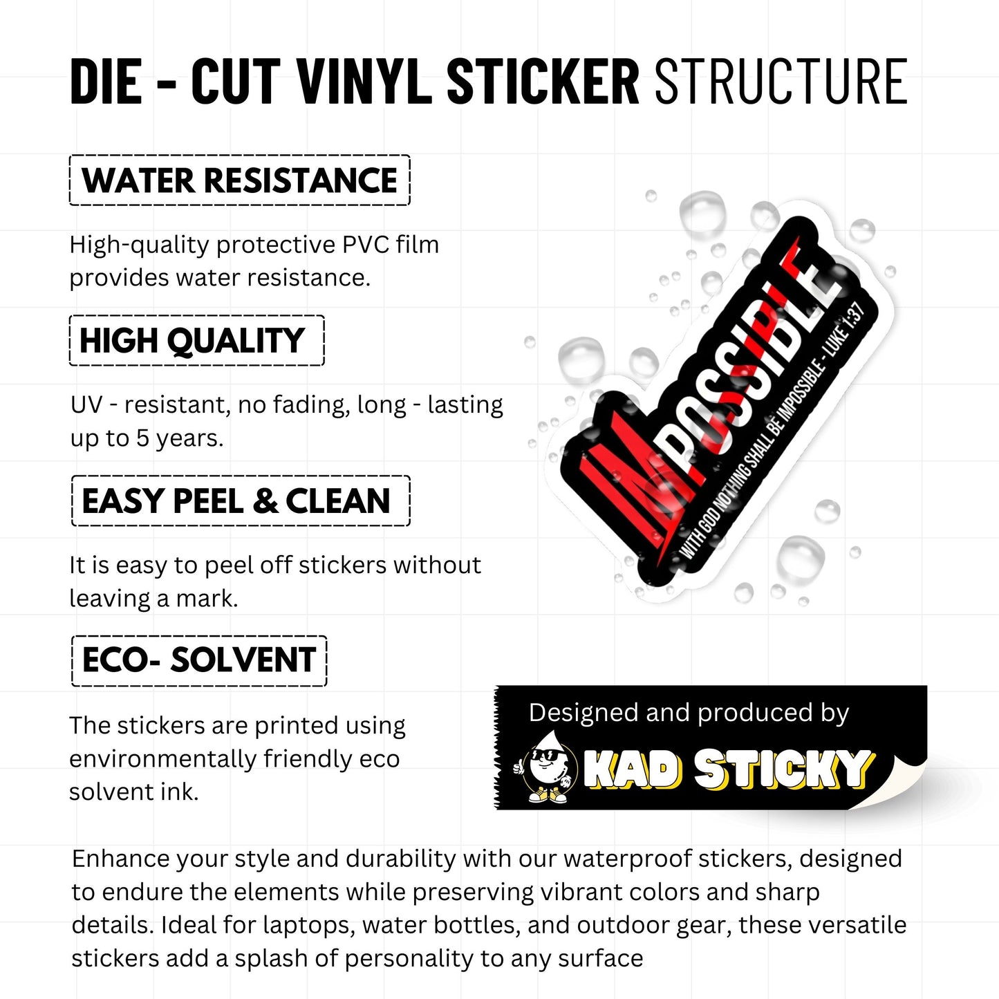 Christian Faith Sticker - Luke 1:37 Impossible Vinyl Decal