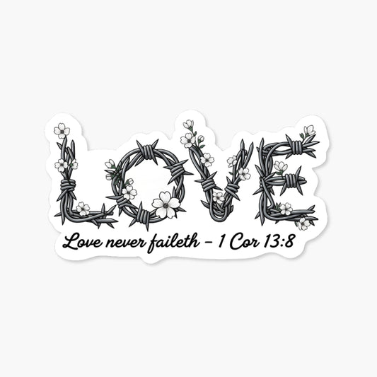 1 Corinthians 13:8 Christian Sticker - Love Never Fails Edgy Floral