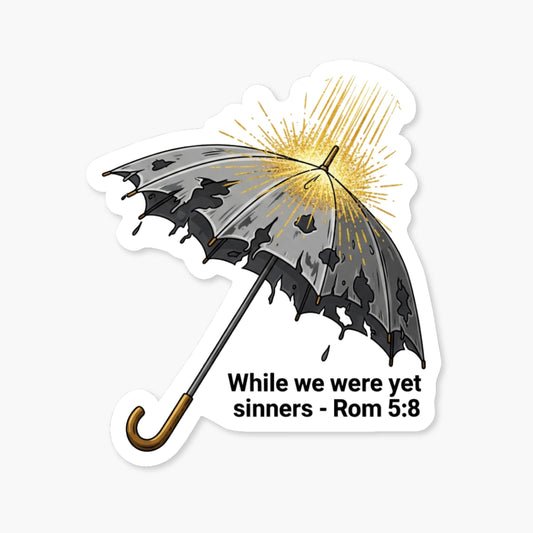 Christian Bible Verse Sticker - Romans 5:8 Grace Umbrella Decal