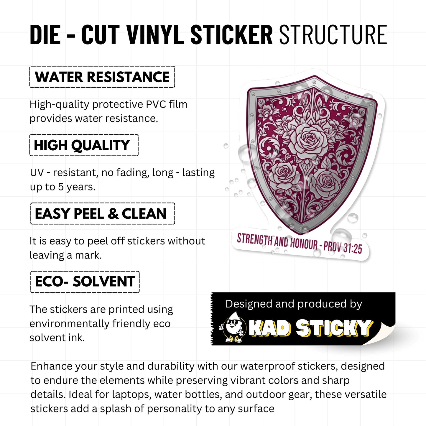 Proverbs 31 25 Sticker - Warrior Queen Shield Rose Decal