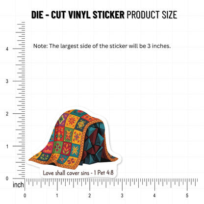 Christian Bible Verse Sticker - 1 Peter 4:8 Love Quilt Folk Art
