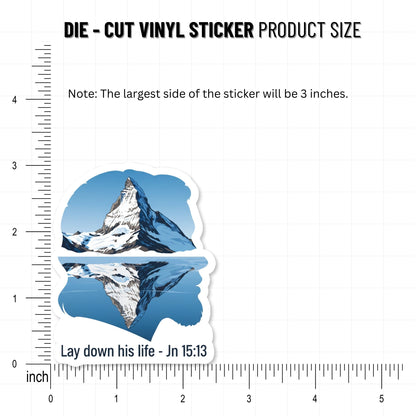 John 15:13 Scripture Sticker - Majestic Mountain Reflection Design
