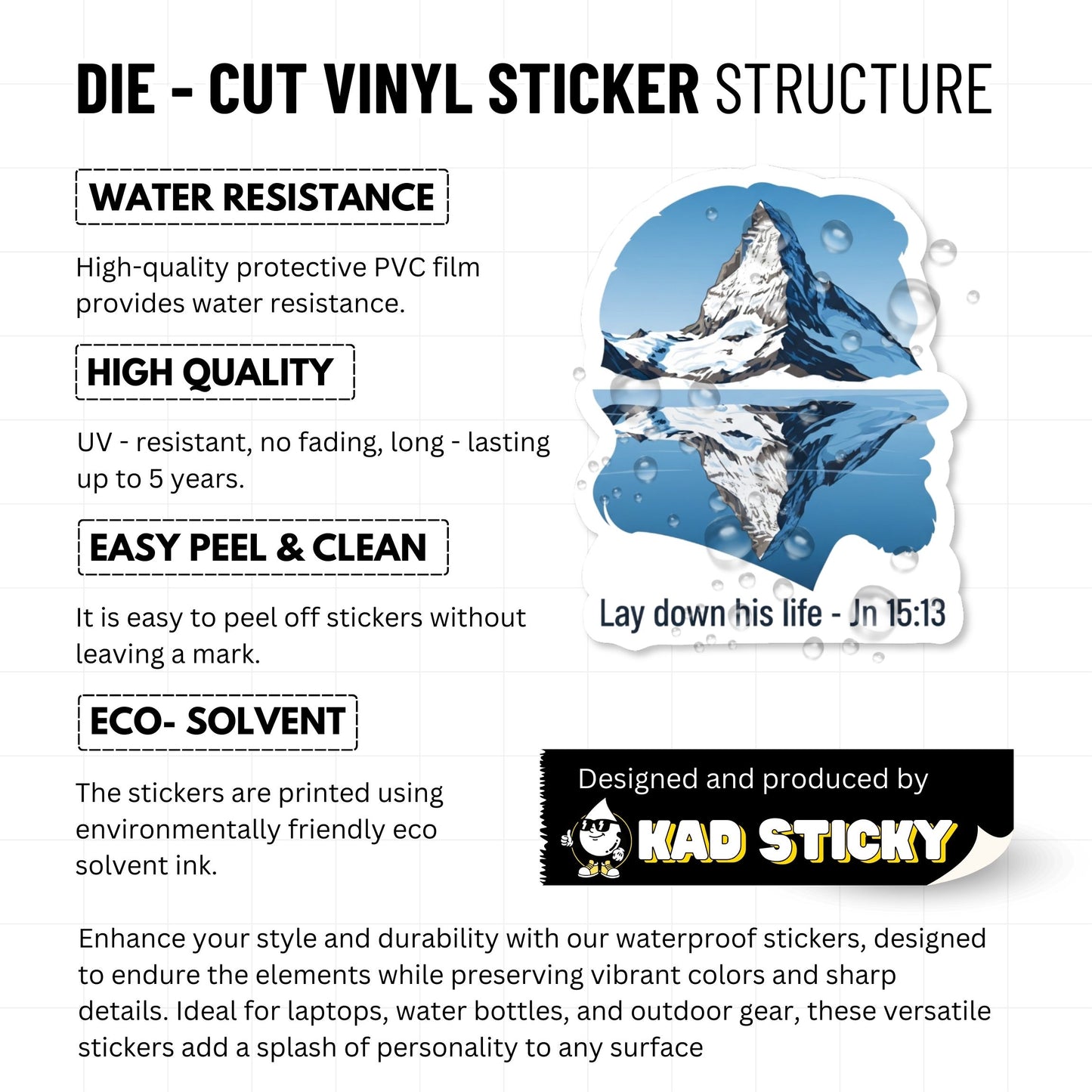 John 15:13 Scripture Sticker - Majestic Mountain Reflection Design