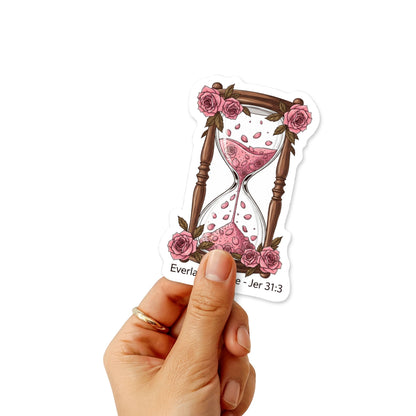 Jeremiah 31:3 Everlasting Love Christian Faith Sticker Floral Hourglass