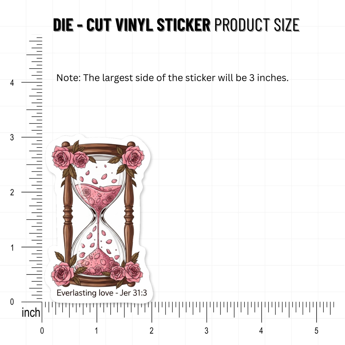 Jeremiah 31:3 Everlasting Love Christian Faith Sticker Floral Hourglass