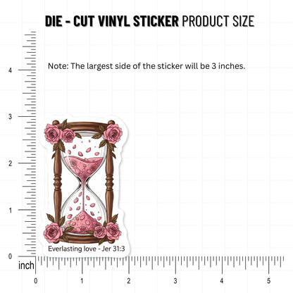 Jeremiah 31:3 Everlasting Love Christian Faith Sticker Floral Hourglass