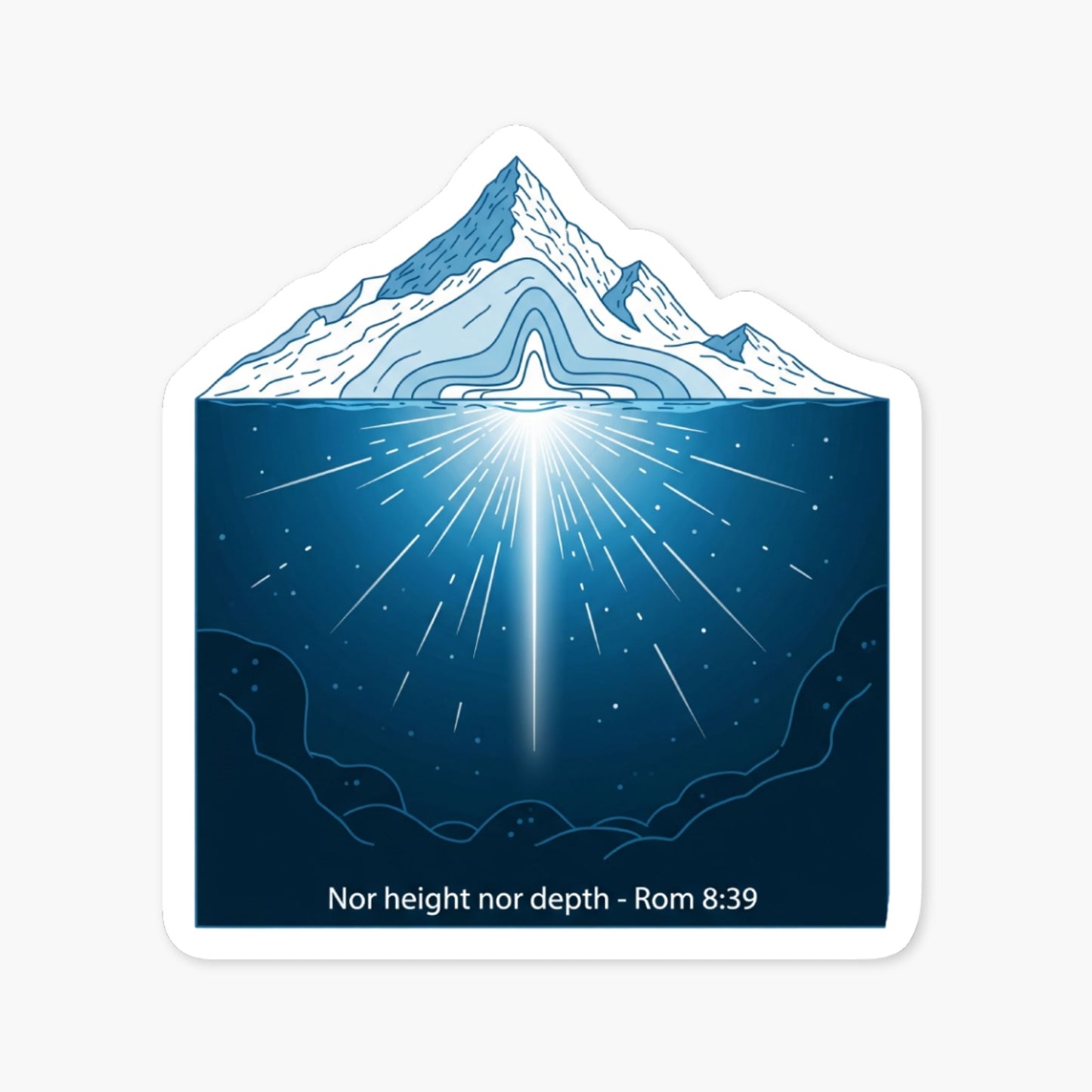 Romans 8:39 Sticker - Mountain & Sea Minimalist Bible Verse Decal
