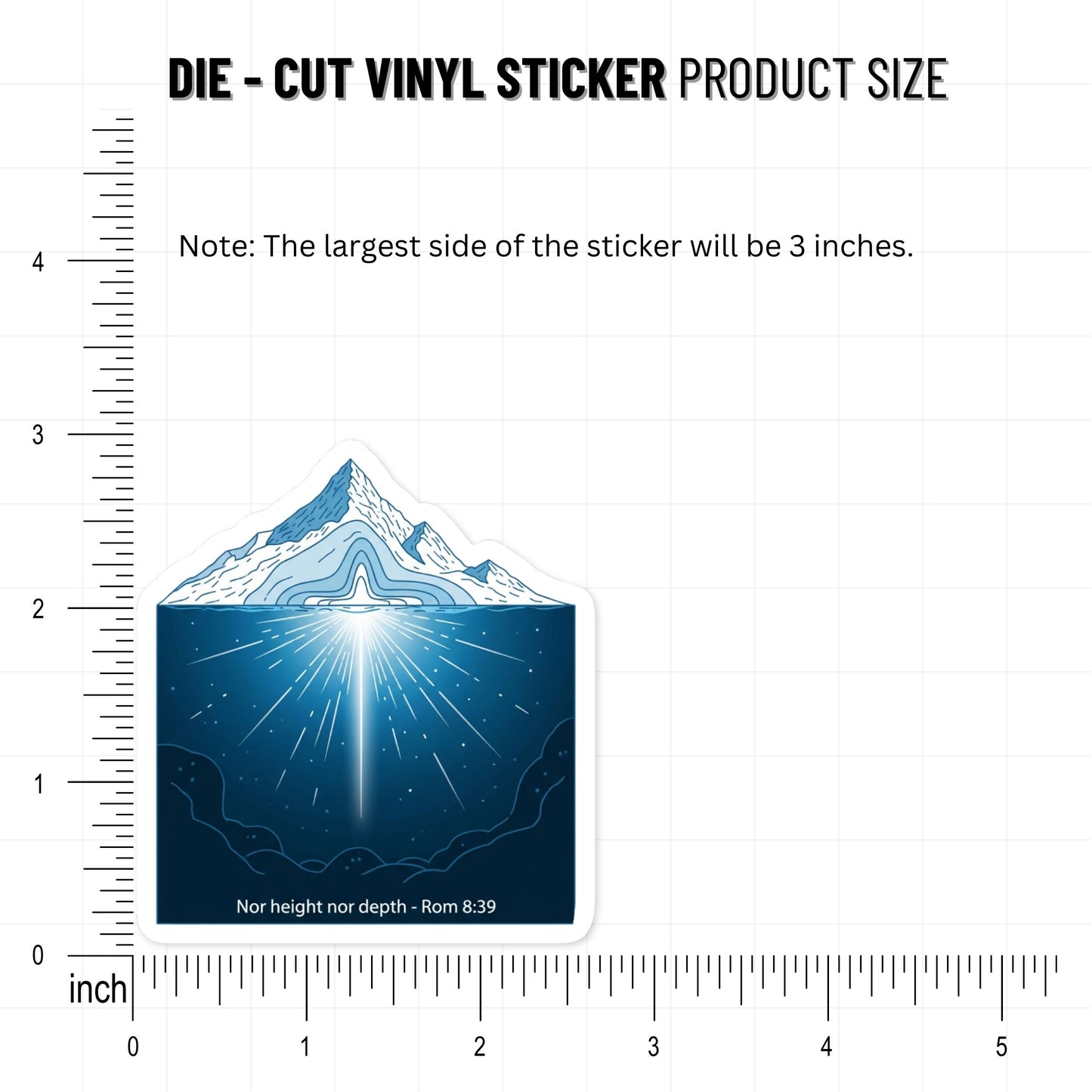 Romans 8:39 Sticker - Mountain & Sea Minimalist Bible Verse Decal