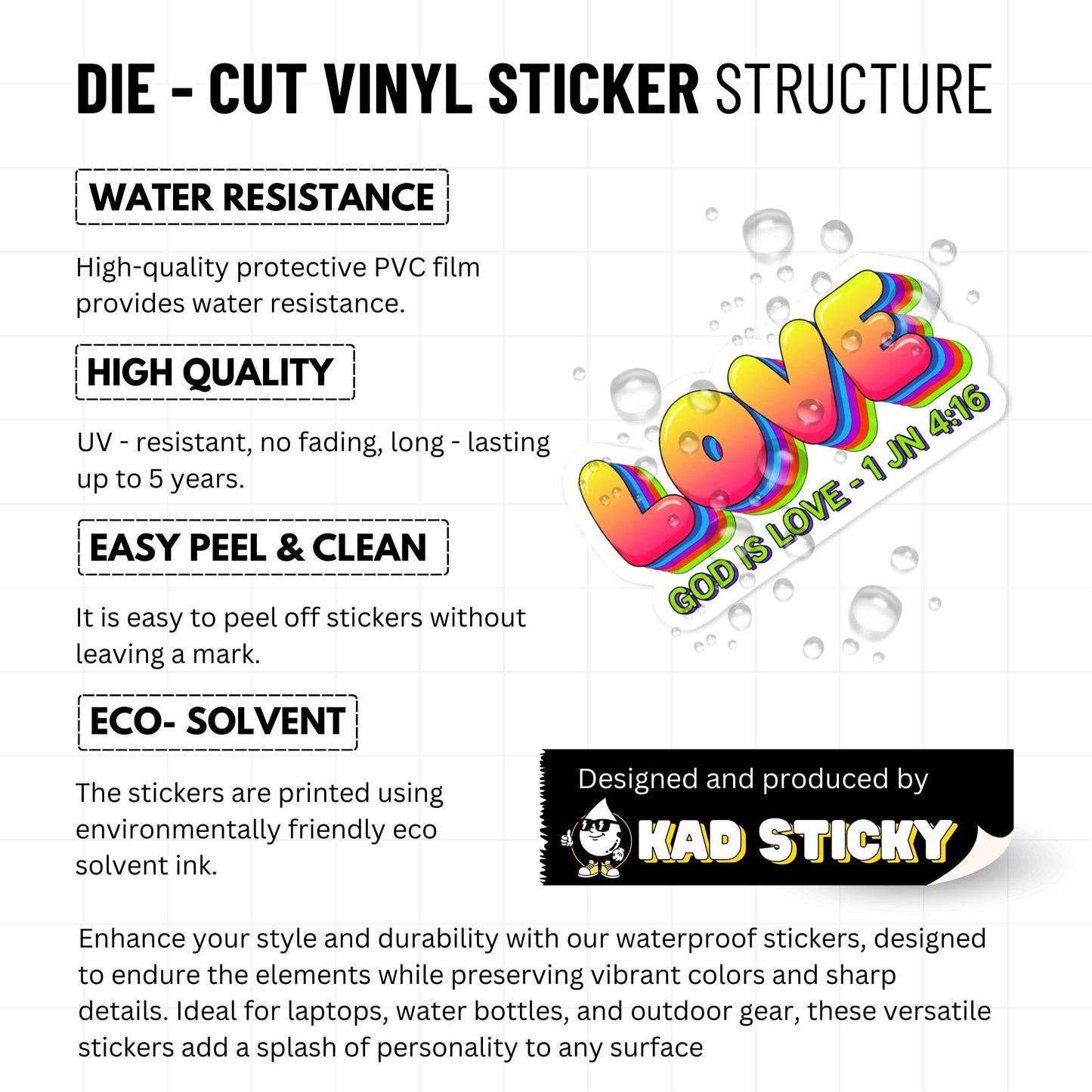 Christian Faith Sticker - God Is Love 1 John 4:16 Y2K Bubble Art