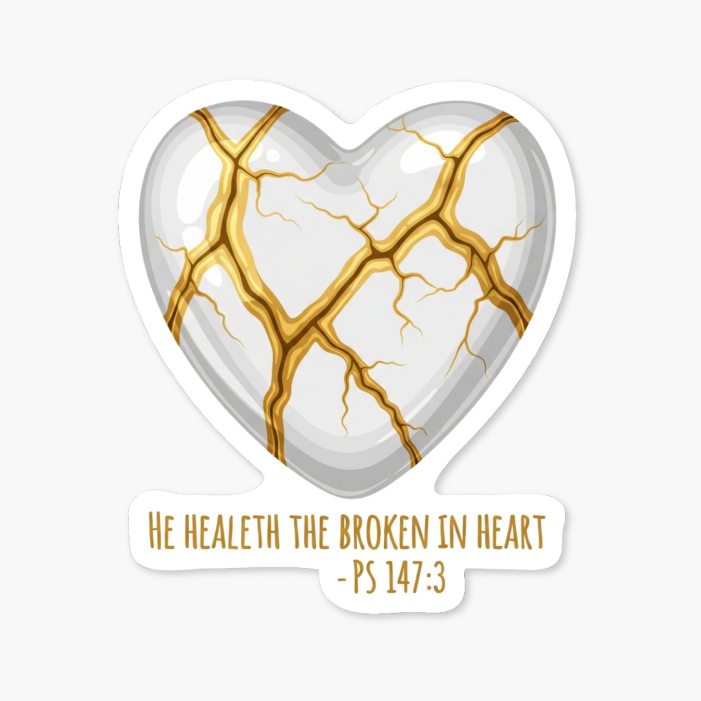 Psalm 147 3 Bible Verse Christian Sticker - Kintsugi Heart Design