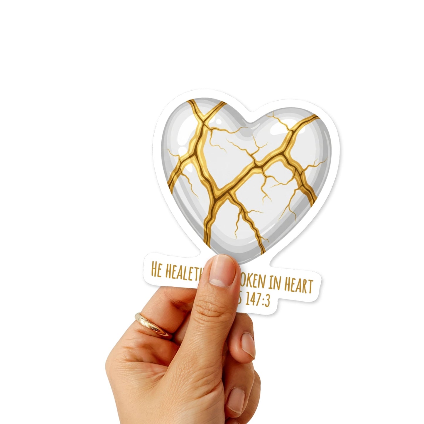 Psalm 147 3 Bible Verse Christian Sticker - Kintsugi Heart Design