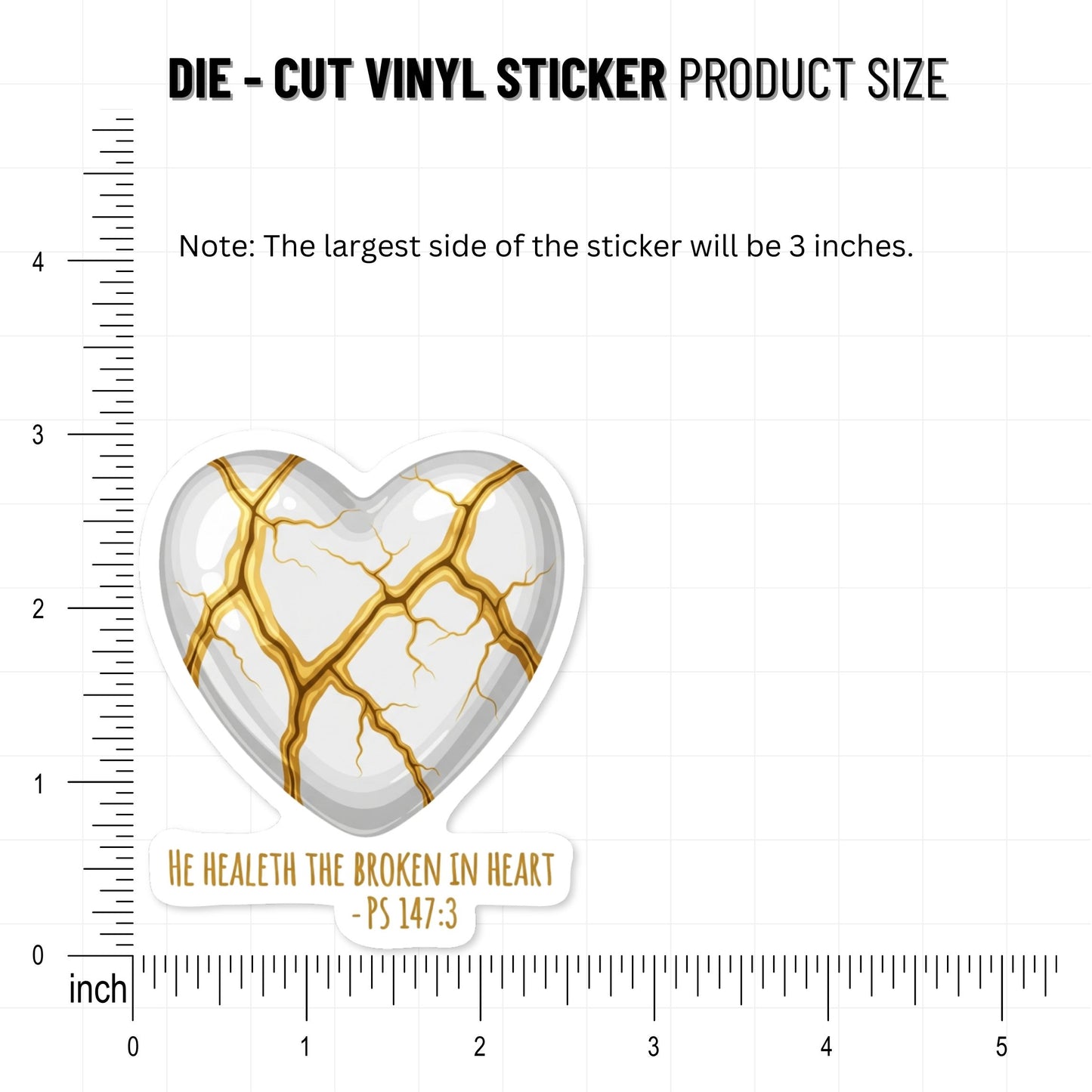 Psalm 147 3 Bible Verse Christian Sticker - Kintsugi Heart Design