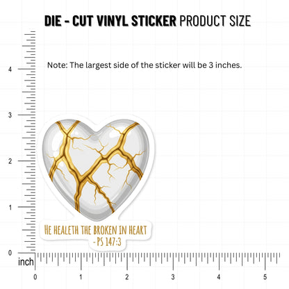 Psalm 147 3 Bible Verse Christian Sticker - Kintsugi Heart Design