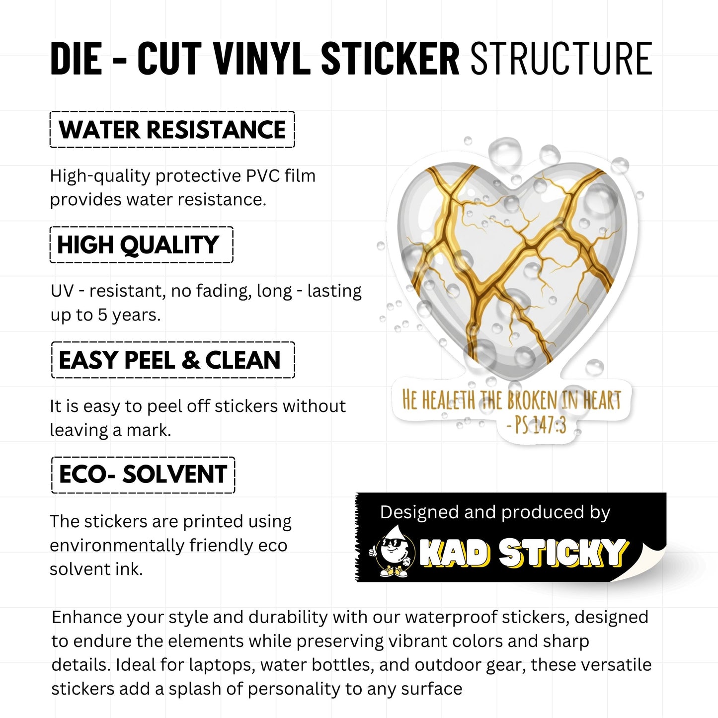 Psalm 147 3 Bible Verse Christian Sticker - Kintsugi Heart Design