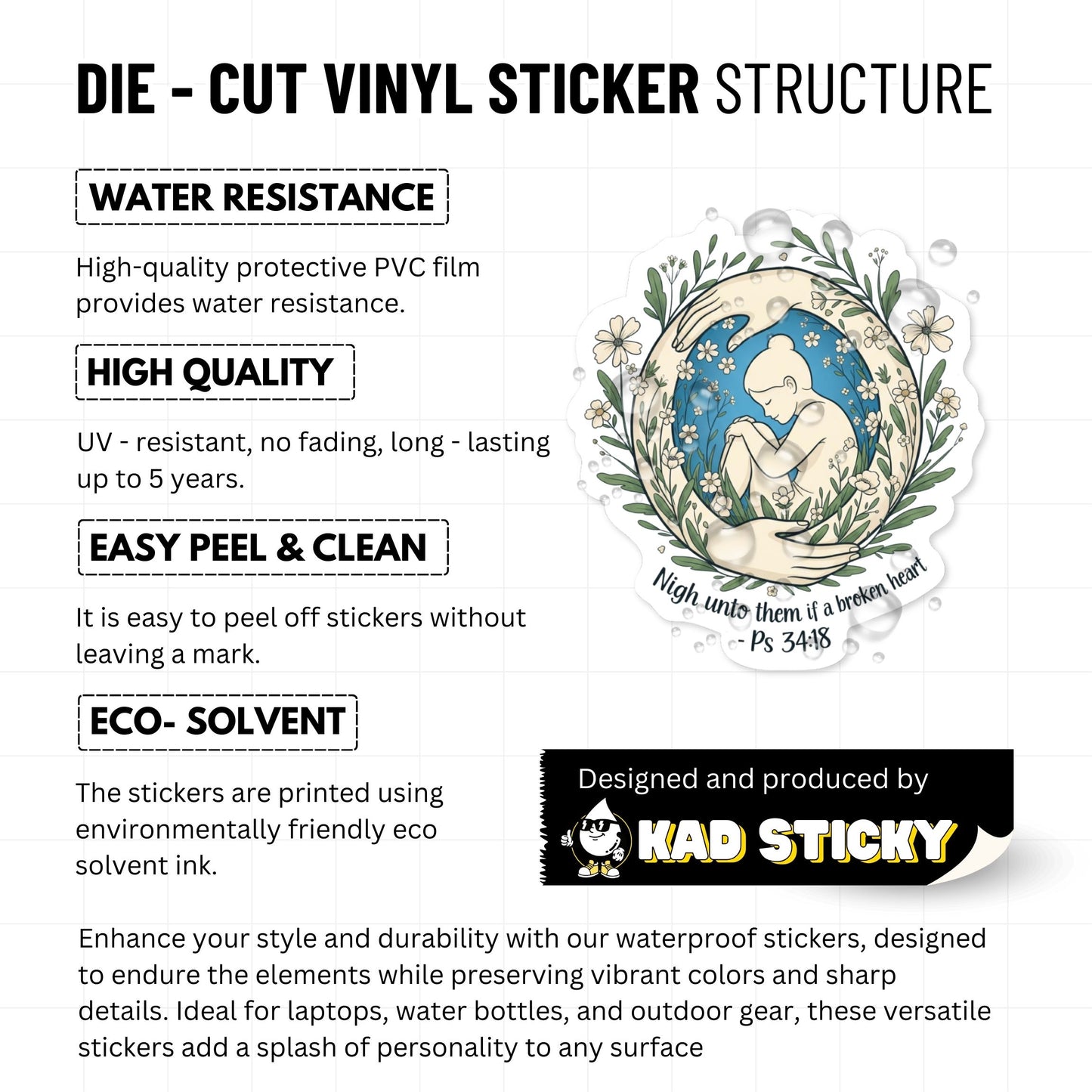 Christian Encouragement Sticker - Psalm 34 18 Broken Heart Decal