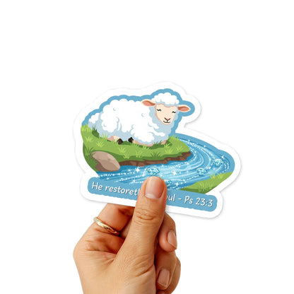 Christian Faith Sticker - He Restoreth My Soul Psalm 23:3