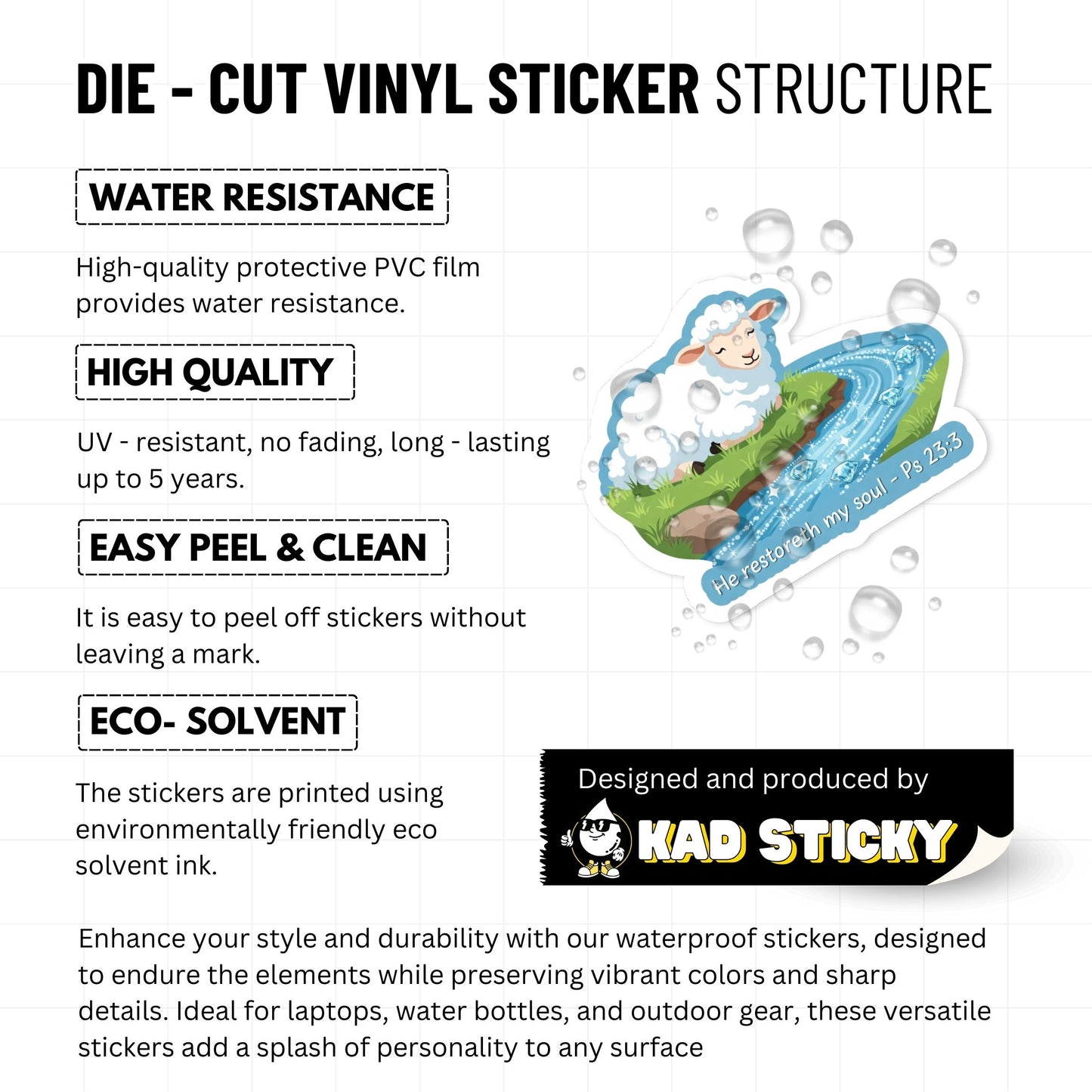 Christian Faith Sticker - He Restoreth My Soul Psalm 23:3