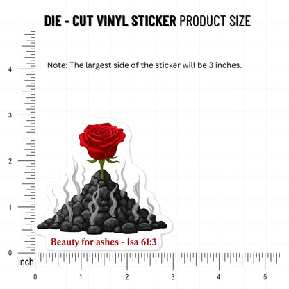 Beauty for Ashes Isaiah 61:3 Sticker - Floral Rose Aesthetic