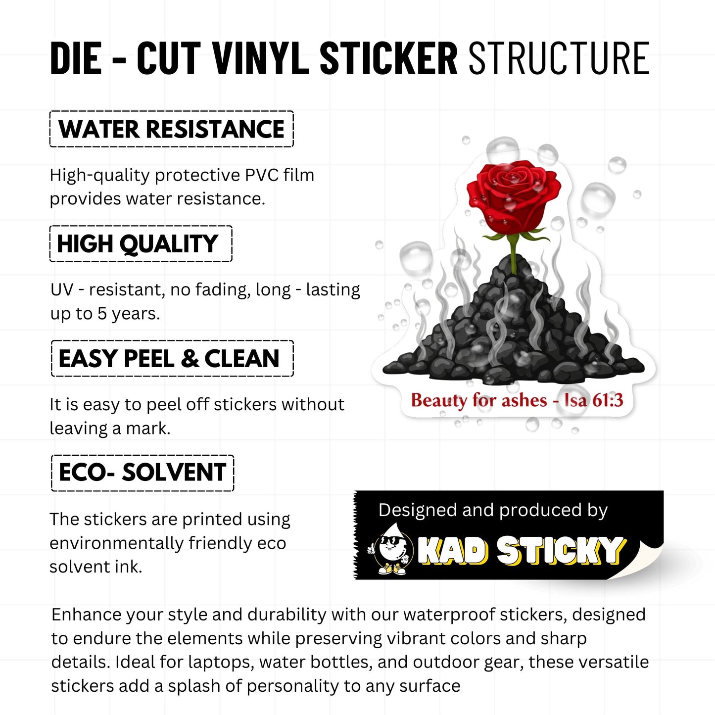 Beauty for Ashes Isaiah 61:3 Sticker - Floral Rose Aesthetic