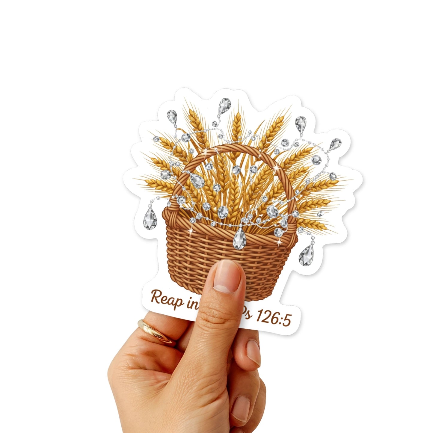 Psalm 126 5 Sticker - Reap in Joy Wheat Basket Bible Verse Decal