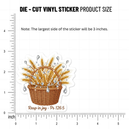 Psalm 126 5 Sticker - Reap in Joy Wheat Basket Bible Verse Decal