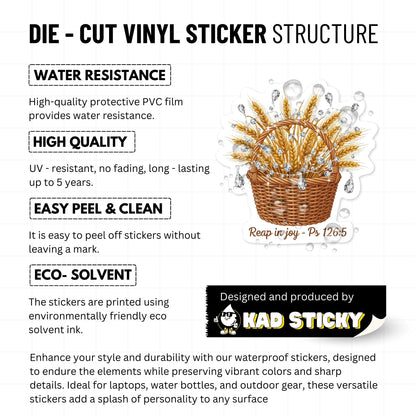 Psalm 126 5 Sticker - Reap in Joy Wheat Basket Bible Verse Decal