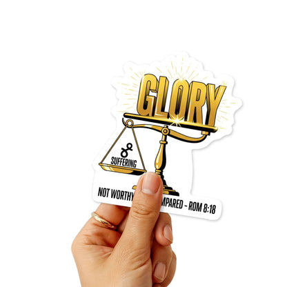 Romans 8:18 Christian Sticker - Glory vs Suffering Scales Design