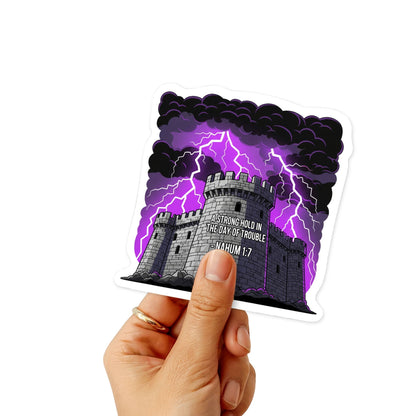 Nahum 1:7 Bible Verse Sticker - Fortress in the Storm Gothic Decal