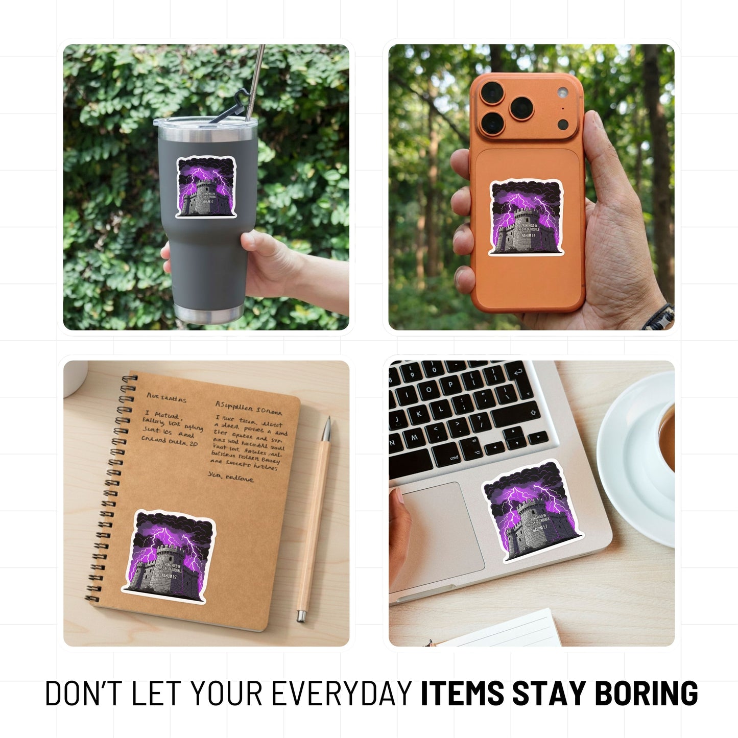 Nahum 1:7 Bible Verse Sticker - Fortress in the Storm Gothic Decal