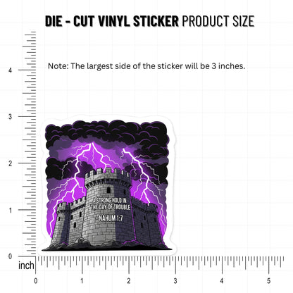 Nahum 1:7 Bible Verse Sticker - Fortress in the Storm Gothic Decal