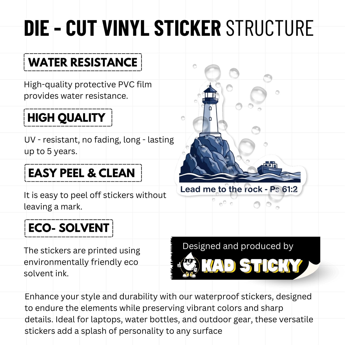 Lead Me to the Rock Psalm 61:2 Christian Faith Sticker - Nautical